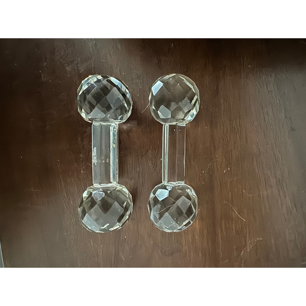 Vintage Clear Cut Crystal Glass Prism Barbell Knife Rest 5" set of 2.